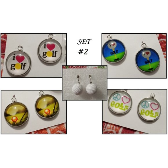 GolfBall Novalty Earrings 5 Pairs in Set Interchangable Golf Ball Charm Earrings - Picture 5 of 10